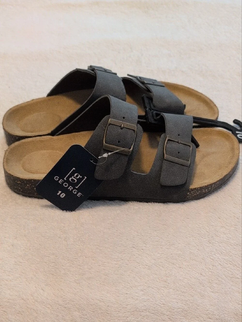 George Men's Black Double-Buckle Slides